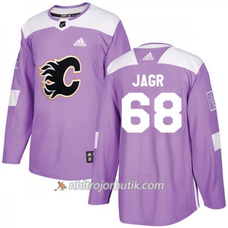 Män Ishockey Calgary Flames Tröja Jaromir Jagr 68 Adidas 2017-2018 Lila Fights Cancer Practice Authentic